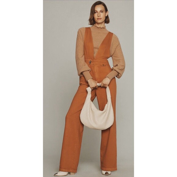 Anthropologie Pilcro Jumpsuit Women Mango Denim Deep-V Retro Boho City Sz 32 NWT